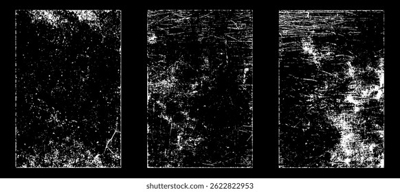 Grunge worn paper effect. Overlay texture stamps with old paper. Stamps distress grain surface dust and rough background concept. Illustration place over object to create grunge effect. Vector EPS10.