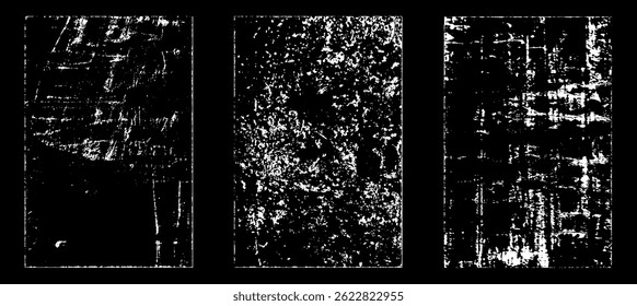 Grunge worn paper effect. Overlay texture stamps with old paper. Stamps distress grain surface dust and rough background concept. Illustration place over object to create grunge effect. Vector EPS10.