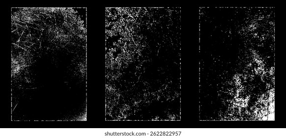 Grunge worn paper effect. Overlay texture stamps with old paper. Stamps distress grain surface dust and rough background concept. Illustration place over object to create grunge effect. Vector EPS10.