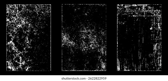 Grunge worn paper effect. Overlay texture stamps with old paper. Stamps distress grain surface dust and rough background concept. Illustration place over object to create grunge effect. Vector EPS10.