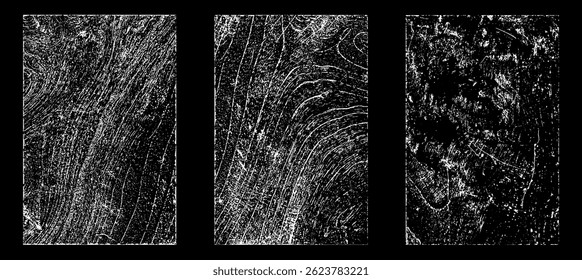 Grunge worn paper effect. Overlay texture stamps with old paper. Stamps distress grain surface dust and rough background concept. Illustration place over object to create grunge effect. Vector EPS10.