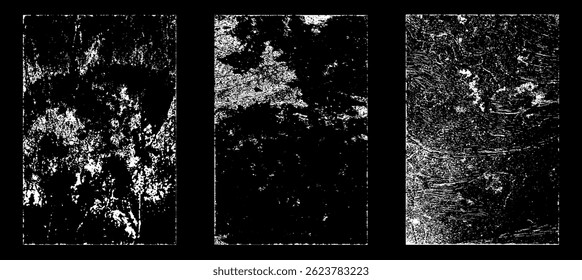 Grunge worn paper effect. Overlay texture stamps with old paper. Stamps distress grain surface dust and rough background concept. Illustration place over object to create grunge effect. Vector EPS10.