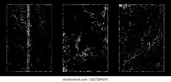 Grunge worn paper effect. Overlay texture stamps with old paper. Stamps distress grain surface dust and rough background concept. Illustration place over object to create grunge effect. Vector EPS10.