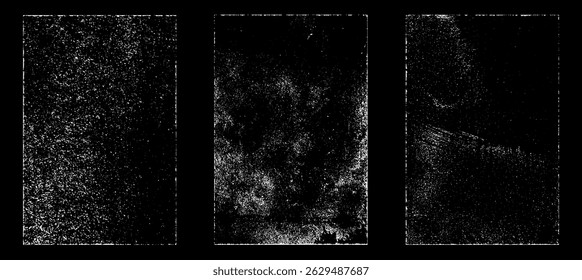 Grunge worn paper effect. Overlay texture stamps with old paper. Stamps distress grain surface dust and rough background concept. Illustration place over object to create grunge effect. Vector EPS10.