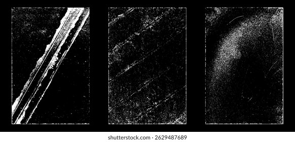 Grunge worn paper effect. Overlay texture stamps with old paper. Stamps distress grain surface dust and rough background concept. Illustration place over object to create grunge effect. Vector EPS10.