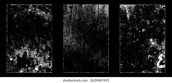 Grunge worn paper effect. Overlay texture stamps with old paper. Stamps distress grain surface dust and rough background concept. Illustration place over object to create grunge effect. Vector EPS10.