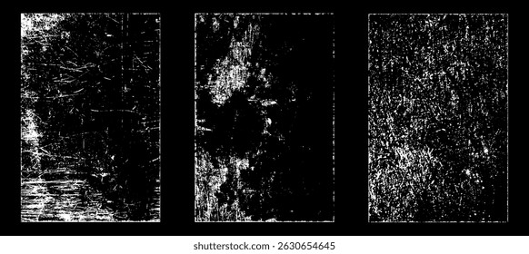 Grunge worn paper effect. Overlay texture stamps with old paper. Stamps distress grain surface dust and rough background concept. Illustration place over object to create grunge effect. Vector EPS10.
