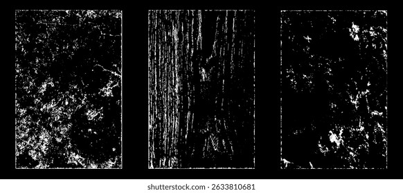 Grunge worn paper effect. Overlay texture stamps with old paper. Stamps distress grain surface dust and rough background concept. Illustration place over object to create grunge effect. Vector EPS10.
