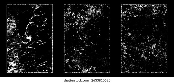 Grunge worn paper effect. Overlay texture stamps with old paper. Stamps distress grain surface dust and rough background concept. Illustration place over object to create grunge effect. Vector EPS10.
