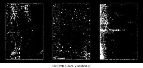 Grunge worn paper effect. Overlay texture stamps with old paper. Stamps distress grain surface dust and rough background concept. Illustration place over object to create grunge effect. Vector EPS10.
