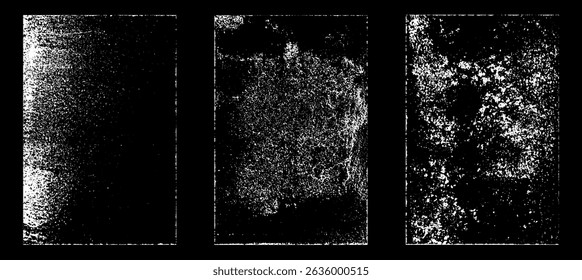 Grunge worn paper effect. Overlay texture stamps with old paper. Stamps distress grain surface dust and rough background concept. Illustration place over object to create grunge effect. Vector EPS10.