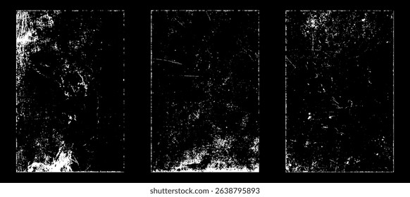 Grunge worn paper effect. Overlay texture stamps with old paper. Stamps distress grain surface dust and rough background concept. Illustration place over object to create grunge effect. Vector EPS10.
