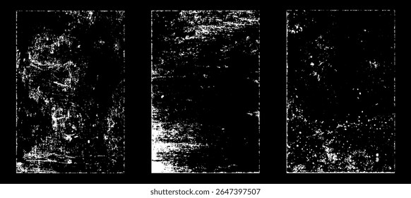 Grunge worn paper effect. Overlay texture stamps with old paper. Stamps distress grain surface dust and rough background concept. Illustration place over object to create grunge effect. Vector EPS10.