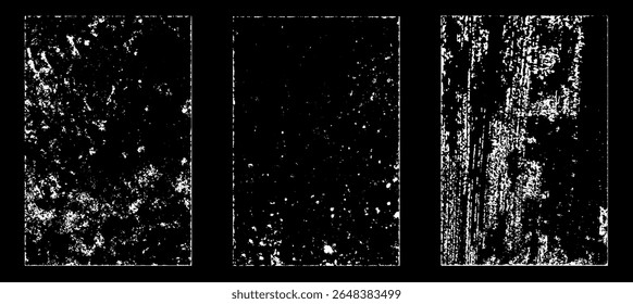 Grunge worn paper effect. Overlay texture stamps with old paper. Stamps distress grain surface dust and rough background concept. Illustration place over object to create grunge effect. Vector EPS10.
