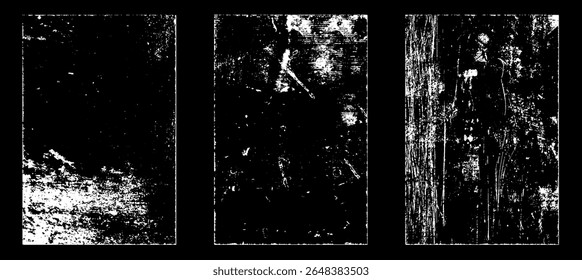 Grunge worn paper effect. Overlay texture stamps with old paper. Stamps distress grain surface dust and rough background concept. Illustration place over object to create grunge effect. Vector EPS10.
