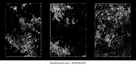 Grunge worn paper effect. Overlay texture stamps with old paper. Stamps distress grain surface dust and rough background concept. Illustration place over object to create grunge effect. Vector EPS10.
