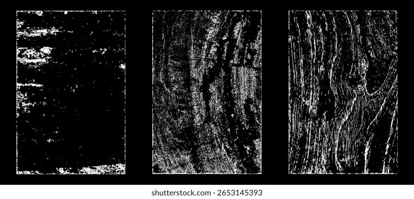 Efecto de papel desgastado Grunge. Superponer sellos de textura con papel viejo. Estampillas de polvo de superficie de grano de distrés y concepto de fondo áspero. La ilustración se coloca sobre el objeto para crear un efecto grunge. Vector EPS10.
