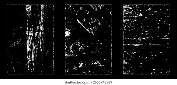 Grunge worn paper effect. Overlay texture stamps with old paper. Stamps distress grain surface dust and rough background concept. Illustration place over object to create grunge effect. Vector EPS10.
