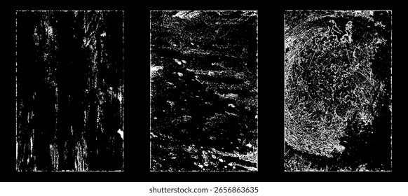 Grunge worn paper effect. Overlay texture stamps with old paper. Stamps distress grain surface dust and rough background concept. Illustration place over object to create grunge effect. Vector EPS10.