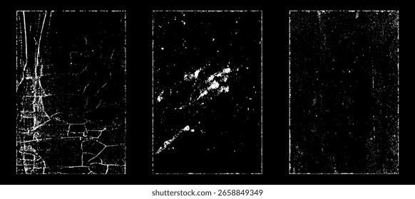 Grunge worn paper effect. Overlay texture stamps with old paper. Stamps distress grain surface dust and rough background concept. Illustration place over object to create grunge effect. Vector EPS10.
