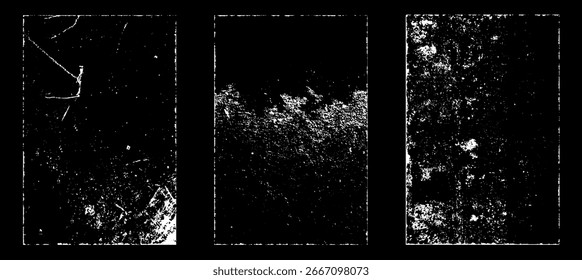 Grunge worn paper effect. Overlay texture stamps with old paper. Stamps distress grain surface dust and rough background concept. Illustration place over object to create grunge effect. Vector EPS10.
