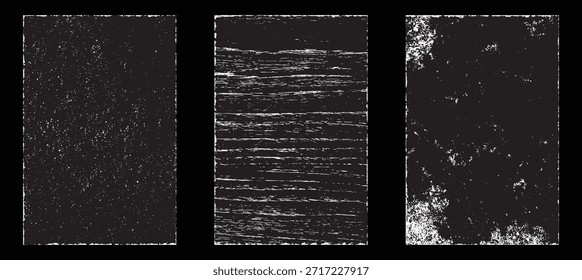 Efecto de papel desgastado Grunge. Superponer sellos de textura con papel viejo. Estampillas de polvo de superficie de grano de distrés y concepto de fondo áspero. La ilustración se coloca sobre el objeto para crear un efecto grunge. Vector EPS10.
