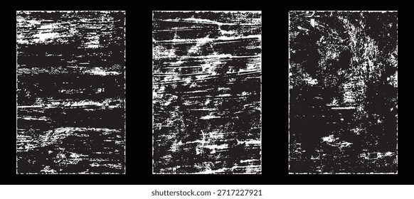 Grunge worn paper effect. Overlay texture stamps with old paper. Stamps distress grain surface dust and rough background concept. Illustration place over object to create grunge effect. Vector EPS10.
