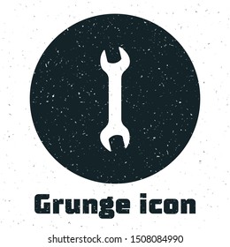Grunge Wrench icon isolated on white background. Spanner repair tool. Service tool symbol.  Vector Illustration