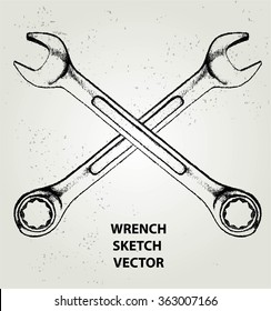 GRUNGE WRENCH SKETCH VECTOR isolated element