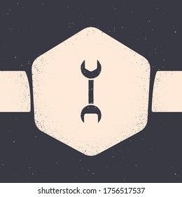 Grunge Wrench spanner icon isolated on grey background. Monochrome vintage drawing. Vector Illustration