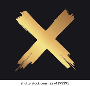 Grunge X mark.Gold cross sign.Golden X logo.