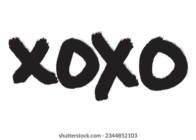 Grunge xoxo phrase in thick textured brush strokes ink lettering design. Calligraphic xoxo word isolated on white background. Vector Illustration. EPS 10.


