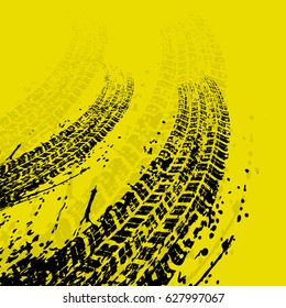 Grunge yellow background with black tire tracks