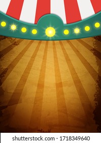 Grunge yellow background with circus vintage tent. Design for presentation, concert, show. Vector illustration