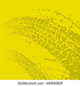 Grunge yellow background with gray tire tracks