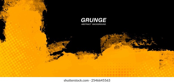 Fundo abstrato amarelo e preto grunge com elementos de meio-tom.