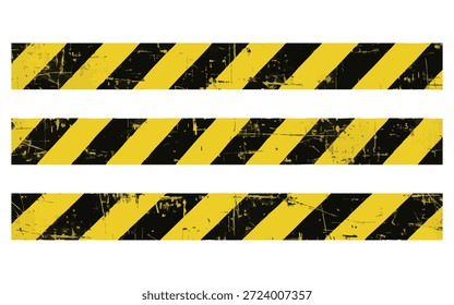 Grunge yellow and black caution warning tapes vector illustration.