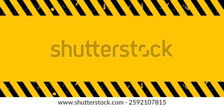 Grunge yellow and black diagonal stripes. Empty industrial warning,construction, safety background. Vector stock
