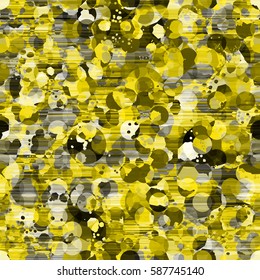 Grunge yellow and black pattern. Stripes, spots and circles. Abstract vector background
