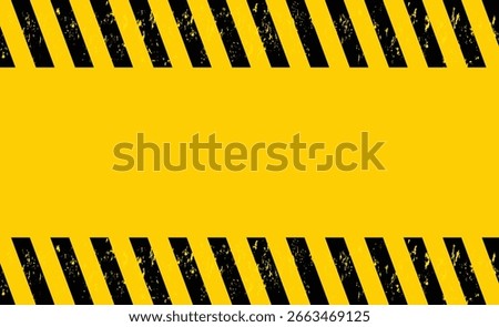 Grunge Yellow and Black Warning Frame – Diagonal Hazard Stripes Background for Construction, Safety, Danger Signage and Industrial Caution Design.