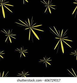 Grunge yellow flowers pattern on black background