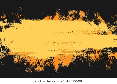 Grunge yellow and orange banner on black background with place for text. Sports grungy backdrop