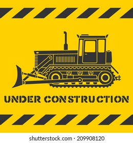 Grunge Yellow Under Construction Pattern With Gray Bulldozer Silhouette