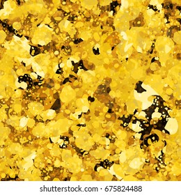 Grunge yellow wall texture from overlapping, transparent stains. Abstract vector splatter background. Seamless pattern for fabric, wrapping, home decor. 