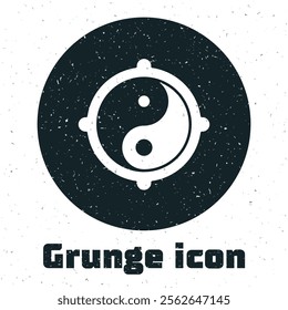 Grunge Yin Yang symbol of harmony and balance icon isolated on white background. Monochrome vintage drawing. Vector