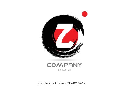grunge Z alphabet letter logo icon design with japanese style lettering. Creative template for company and business with red dot