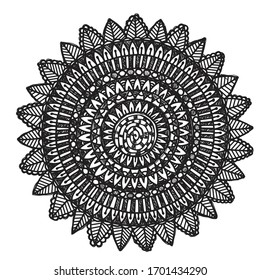 Grunge zentangle round asian mandala. Adult colouring book page