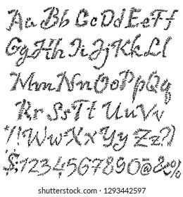 Grunge zigzag font. Blackletter script. Vector illustration.