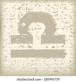 Grunge zodiac sign on paper texture. Vector. Libra.