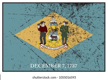 A grunged Delaware state flag isolated on a white background